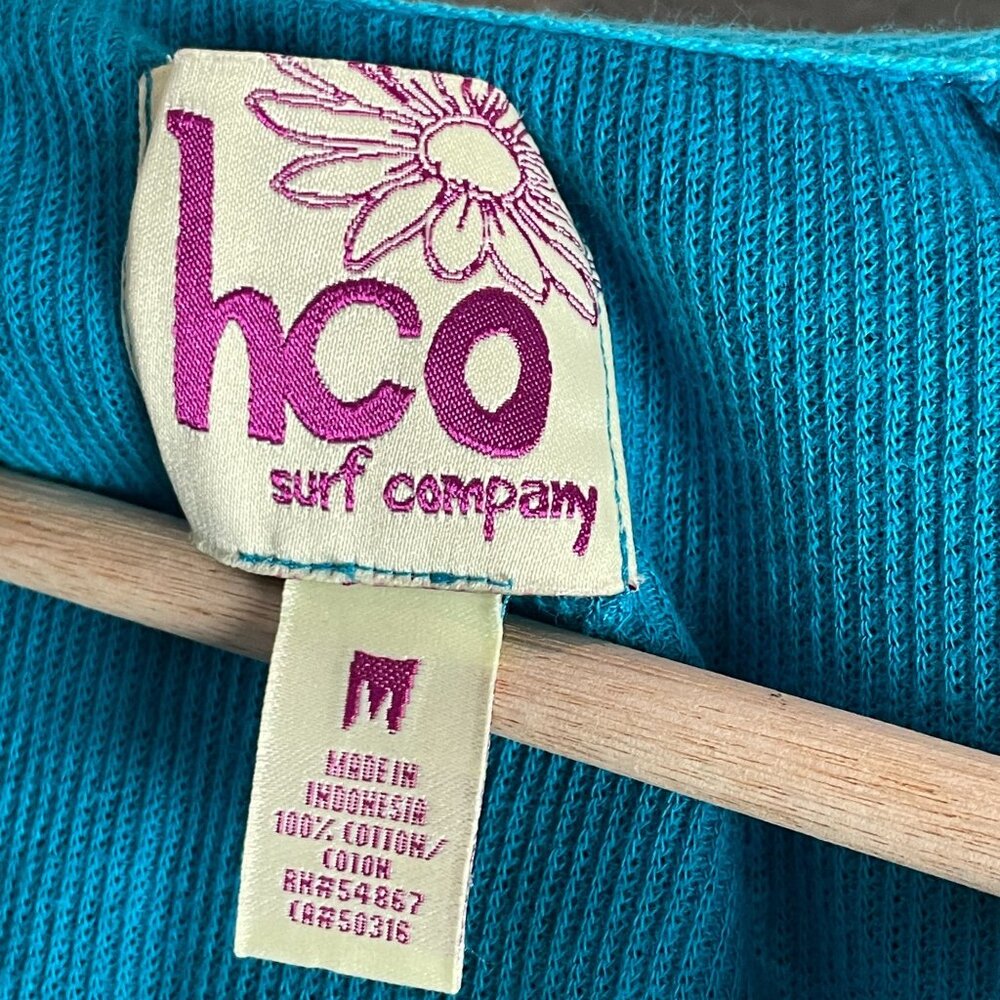 Y2K Hollister HCO Surf Company Womens Medium Turquoise Ribbed Hooded Top - Picture 4 of 10